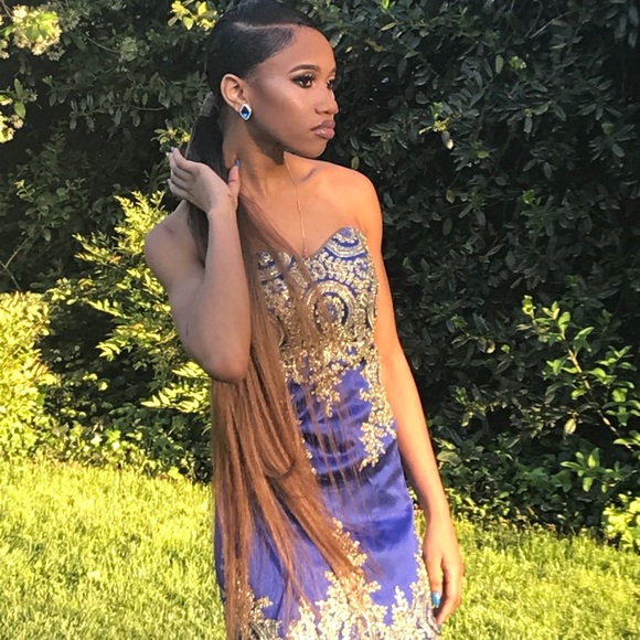 Royal blue and gold prom dress